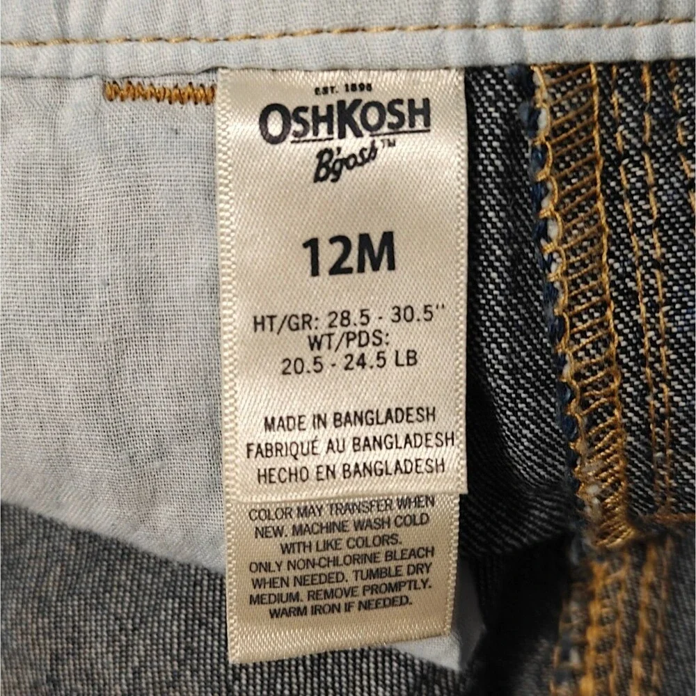 Oshkosh Denim Jean Bib Overalls Baby Boys 9 - 12 M Months Infant Blue Vestbak